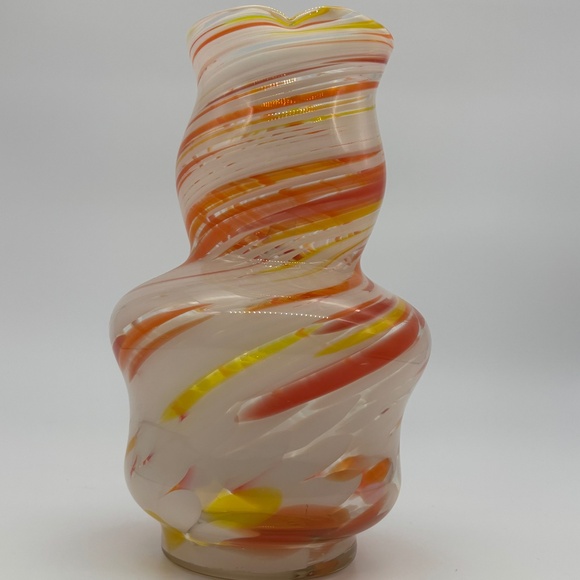Vintage Italian Blown Glass Pitcher in the Manner of Murano Orange Red Yellow - Picture 3 of 7